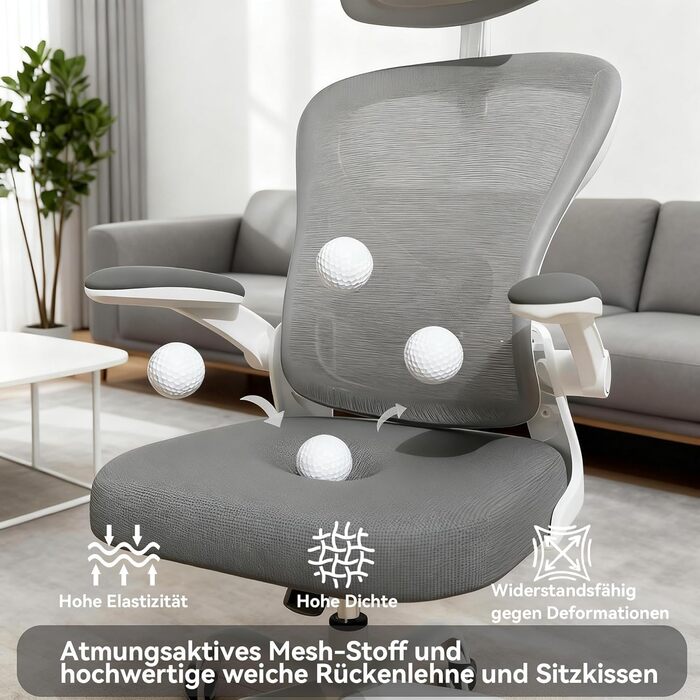 Ергономічне офісне крісло Gotland з сітки з 3D-підлокітниками та поперековою опорою, регульоване по висоті крісло для домашнього офісу та офісу, темно-сіре