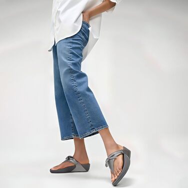 Жіночі шкіряні сандалі Fitflop Lulu Glitz-Bow з блискітками та бантом, розмір 42 EU, сріблясті