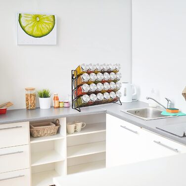 Стійка для спецій Bomblap (без банок для спецій), Постійна стійка для спецій, Металева кухонна полиця, Вміщує багато банок для спецій, Організатор для спецій для кухонної шафи та робочої поверхні, Банки для спецій не входять до комплекту, Чорний