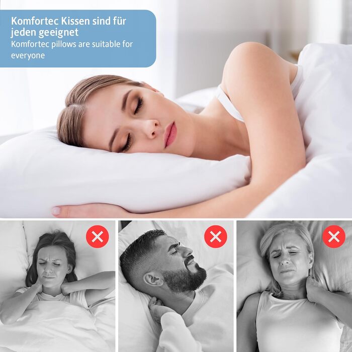 Подушки Komfortec 80x80 см, комплект з 2 шт. , сертифіковані Oeko-TEX, подушки з наповнювачем 1000 г, підходять для алергіків, можна прати, подвійний пакет 80x80 см, класичний