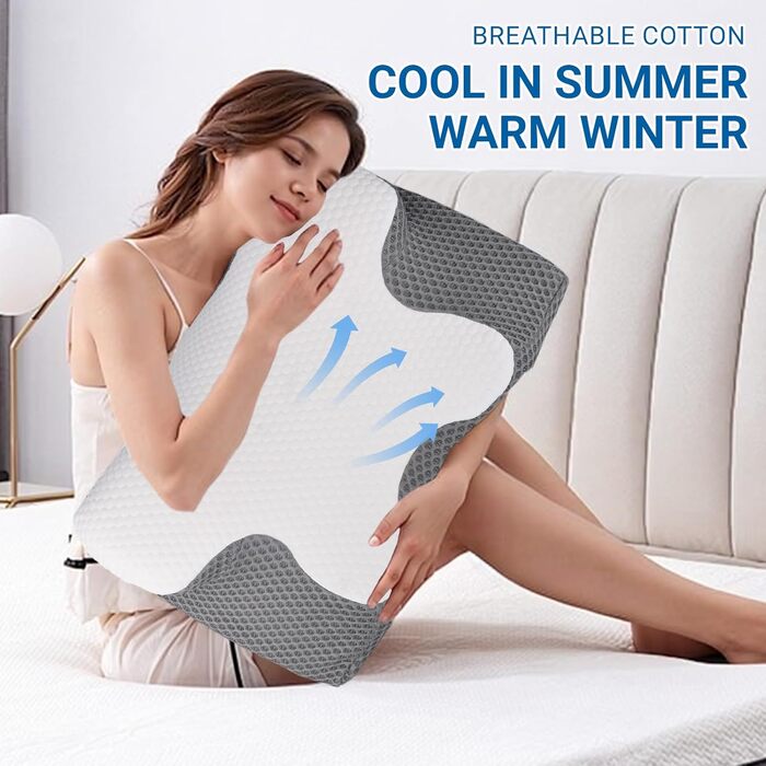 Подушка для шиї, подушка з піни з ефектом пам&39яті, ергономічна подушка, ортопедична подушка. Підходить для сну на боці, спині та животі. Полегшує біль у плечах та забезпечує полегшення. 60 * 34 * 13/10 см