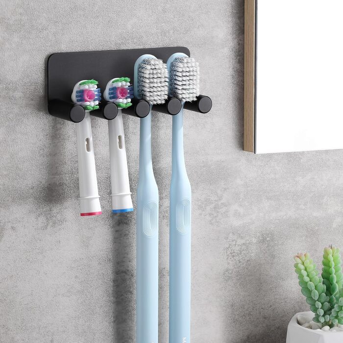 Тримач зубної щітки OETAMS Настінний тримач електричної зубної щітки Без свердління Тримач головки щітки Тримач зубної щітки з нержавіючої сталі Самоклеючий тримач головки зубної щітки чорний