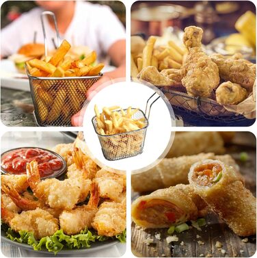 Кошик для картоплі фрі Sporgo 12 шт. маленький кошик для смаження з нержавіючої сталі, срібний кошик для картоплі фрі, кошик для смаженої їжі з ручкою, кошик для фритюрниці, кільця цибулі, курячі нагетси (1)