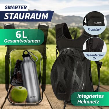 Велосипедний рюкзак SASMO 6L, чорний, ультралегкий, з термовідділенням та сіткою для шолома