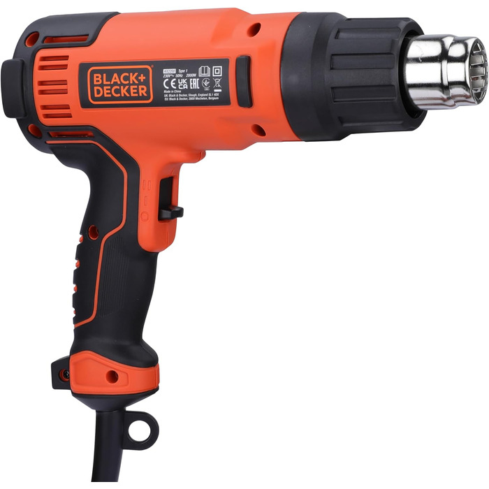 Будівельний фен BlackDecker KX2200K 2000 Вт (з 2-ступеневим вимикачем безпеки, плавним регулюванням температури, автовимкненням, набір аксесуарів з 8 предметів)