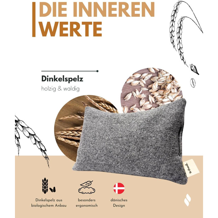 Подушка для здоров&39я frihed з лушпинням спельти - 35x25 см - Подушка для сну - 100 вовняний фетр - Для релаксації та сну - Ручна робота - Аксесуар з ароматом спельти - Ідея подарунка 25x35 см