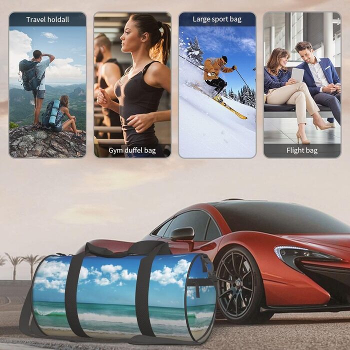 Спортивна сумка, дорожня сумка, пляжна сумка, білий принт Хмарки, сумка для подорожей на ніч, чорна, універсальний розмір, сумка для подорожей