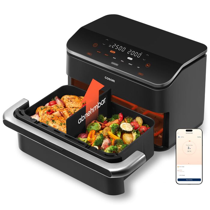 Аерофритюрниця Cosori Dual Blaze Twinfry, гнучкі камери, 10 л, Flex-кошик, матовий чорний