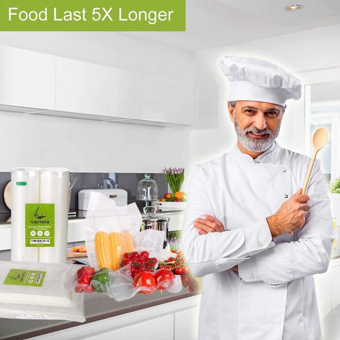 Вакуумні пакувальники VacYaYa 6 рулонів (3)20x600 см і (3)28x600 см вакуумні пакувальники для харчових продуктів, вакуумні пакети без BPA, пакети sous vide плівки для вакуумних пакувальників та плівкових запаювачів Підходить 6 рулонів 28 см x 6 м (3 рулон