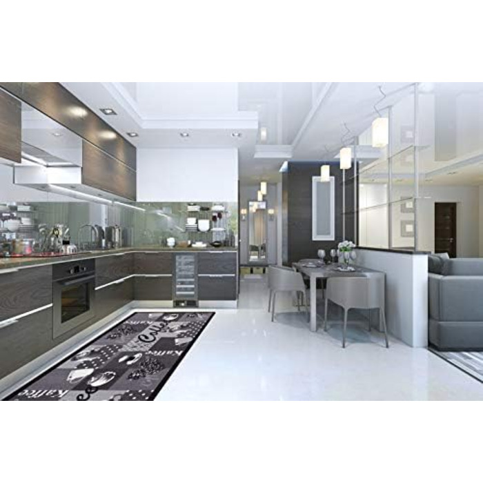 Кухонна доріжка, кухонний килимок, килимова доріжка, кавовий дизайн можна прати, розмір приблизно 60 x 180 см, дизайни кава чорно-біла кава чорно-білий приблизно 60 x 180 см