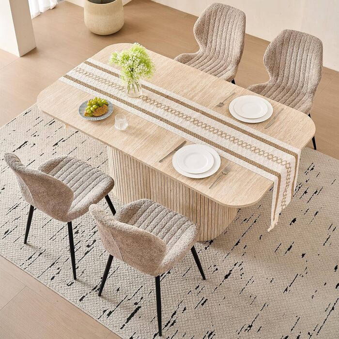 Прямокутний обідній стіл, сучасна стільниця з МДФ, кухонний стіл у скандинавському стилі, рейковий дизайн, підходить для вітальні та їдальні, жовтий травертин