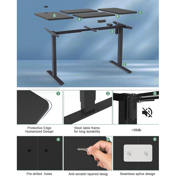 Регульований по висоті стіл з розеткою USB Стіл регульований по висоті електричний Стійка-сидіння Регульований комп'ютерний стіл С