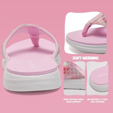 Шльопанці WateLves для дітей, дитячі сандалі-стрінги, дитячі сандалі для басейну на товстій підошві, літні пляжні та басейнні, нековзні сандалі-стрінги, розмір 33 EU, рожеві, з риб&39ячою лускою