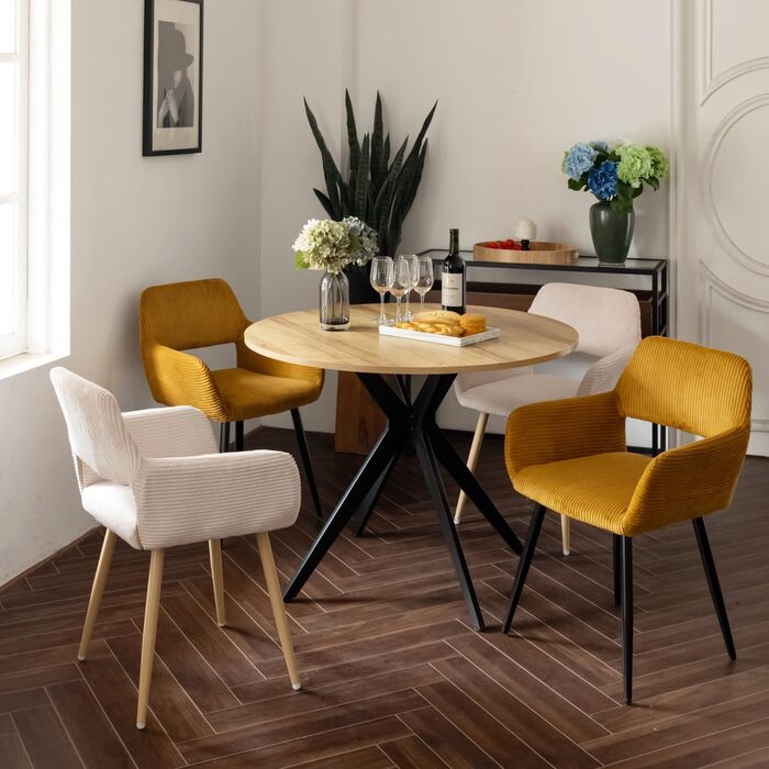 Затишний круглий обідній стіл, маленький столик, кухонний стіл, обідній стіл на 4 особи, для кухні, вітальні, офісу, 100x100x75 см, дуб чорний