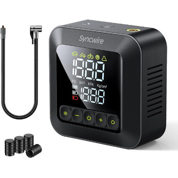 Портативний повітряний компресор Syncwire Air Pump 10,35 бар Насос для шин у 3 рази швидший Електричний повітряний насос Автомобільний насос для автомобільних шин Автомобільний насос для кількох режимів, з кришками клапанів для автомобільної шини, дуже ве