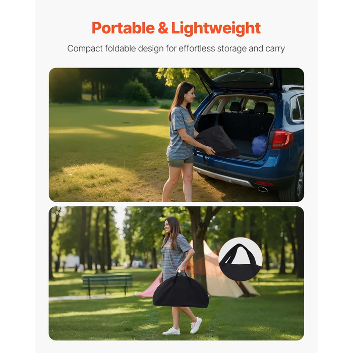 Складаний фуршетний стіл VEVOR, портативний універсальний стіл, 72 x 72 см, водонепроникний стіл з тканини Оксфорд 600D з сумкою для перенесення та 4 підставками для напоїв, садовий стіл, кемпінговий стіл для вечірок та пікніків, чорний