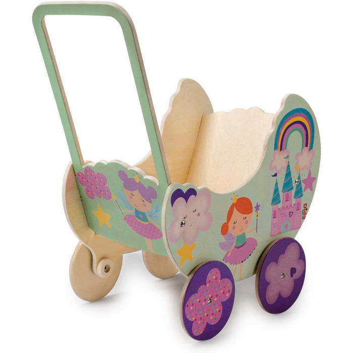 Коляска для ляльки принцеси з дерева, Коляска для ляльок до 35 см, Ідеальна іграшка для рольових ігор для маленьких мам і тат, Іде