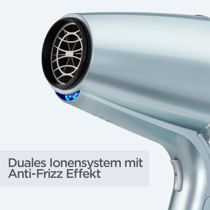 Фен BaByliss Hydro-Fusion з дифузором професійний іонний фен 2100 Вт для стайлінгу без пухнастості, плазма-технологія для блиску, легкий дизайн, 3 рівні температури та 2 режими обдуву, синій, D773DE