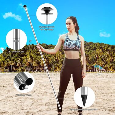 Портативний сонцезахисний намет з 2 стійками, пляжний намет для захисту від сонця, сонцезахисний тент для пляжу, саду, кемпінгу, патіо, 215x200 см (2*2 м), 2 стійки