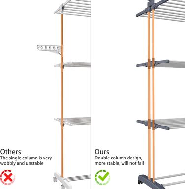 Сушарка для білизни HOMIDEC Сушарка для білизни на коліщатках, компактна - з 6 відкидними крилами і 2 обертовими бічними крилами,