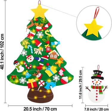 Фетровий різдвяний ялинка Lanpn зі сніговиком з фетру, дитячий різдвяний набір для рукоділля своїми руками 102 см, різдвяна ялинка з 40 знімними прикрасами, підвісний декор для дому, дверей, стіни, стиль 02