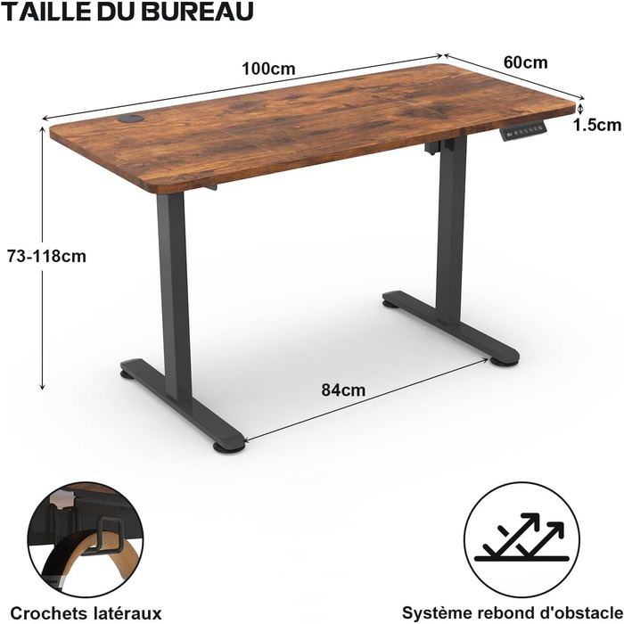 Стіл Homall з регульованою висотою та USB-портом 100x60 см, комп&39ютерний стіл стоячи, ергономічний стіл для домашнього офісу (100x60 см, вінтажний коричневий) 100x60 см коричневий