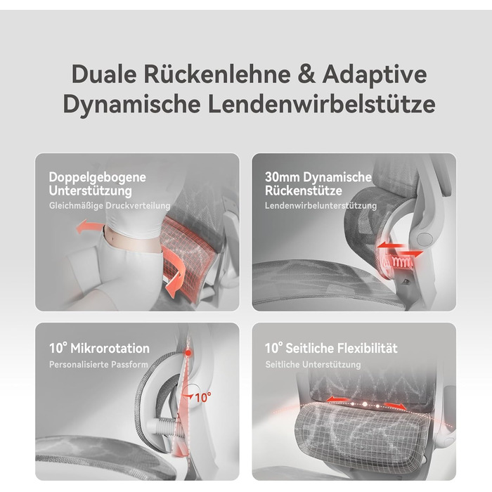 Ергономічне офісне крісло SIHOO M59AS з 3D-координованими, відкидними підлокітниками, подвійною спинкою сидіння та адаптивною поперековою опорою, сітчасте робоче крісло для домашнього офісу (біле)