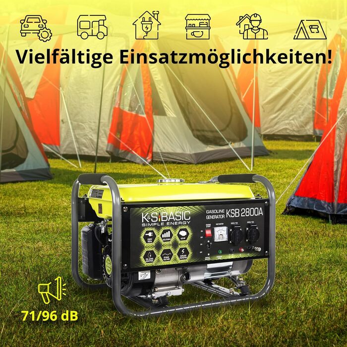 Бензиновий генератор KSB 2800A з алюмінію, 6,5 к.с. - 4-тактний бензиновий двигун з автоматичним регулятором напруги, 230 В (AVR), 2800 Вт, 16 А, для дому та відпочинку