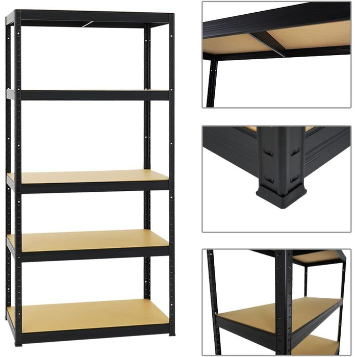 Надміцний стелаж, тонкий, чорний, 180x90x45 см, навантаження на полицю 350 кг, стелаж для підвалу, стелаж без болтів, гаражний стелаж, стелаж для зберігання 180x90x45 см, чорний