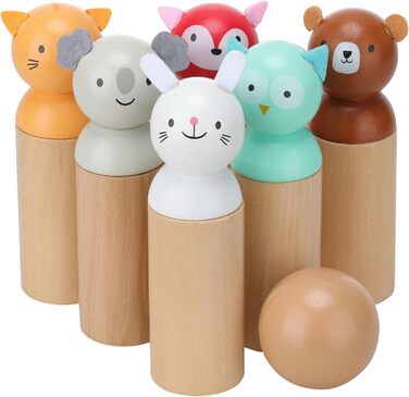 Набір для боулінгу Navaris для дітей - Гра Skittles для дітей - Дерев&39яні кеглі - Іграшка для вулиці для дітей віком від 2 років - Дерев&39яна гра Skittles - 6 предметів