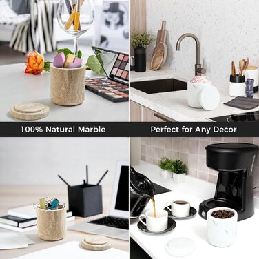 Контейнер для ватних паличок WORHE Q-Tip Marble, тримач для ватних паличок з натурального мармуру з кришкою, ємність для зберігання ватних паличок, ватних кульок, подушечок для макіяжу, натуральний мармуровий білий (DE WH050)