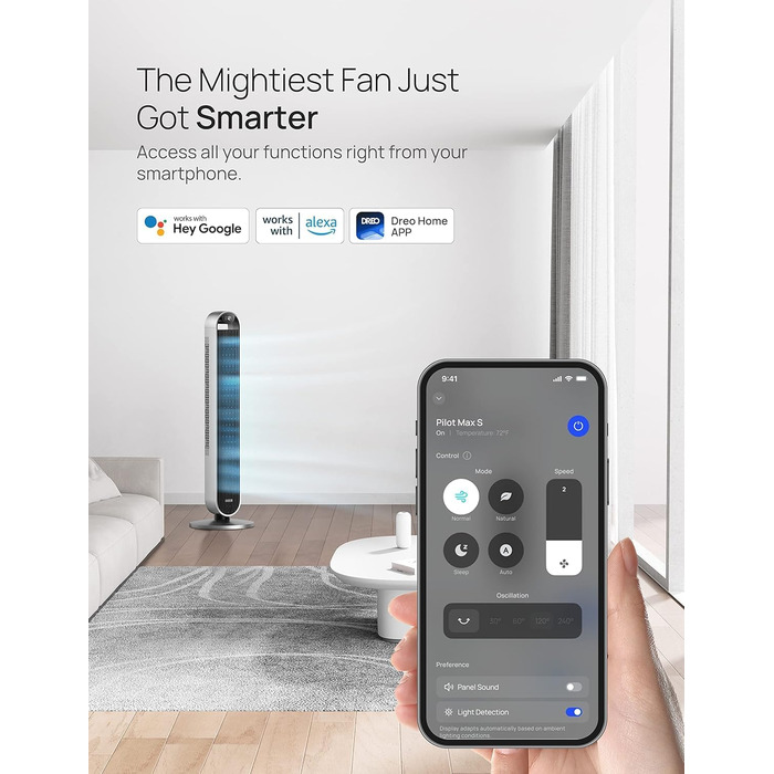 Тихий розумний баштовий вентилятор Dreo 25 дБ з пультом дистанційного керування для спальні, 106 см вентилятор з охолодженням, вен