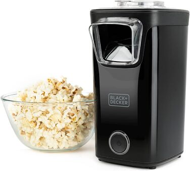 Виробник попкорну Black Decker BXPC1100E 1100 Вт Без олії Компактний Приготування всього за 3 хвилини Багатофункціональні мірні чашки Гаряче повітря Червоний