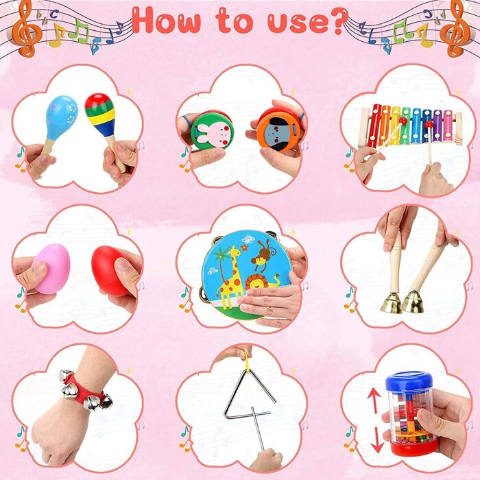 Музичні інструменти для дітей набір - 25 шт. дитячі іграшки від 2 3 років - дерев'яні іграшки барабан ксилофон для дітей - маленьк