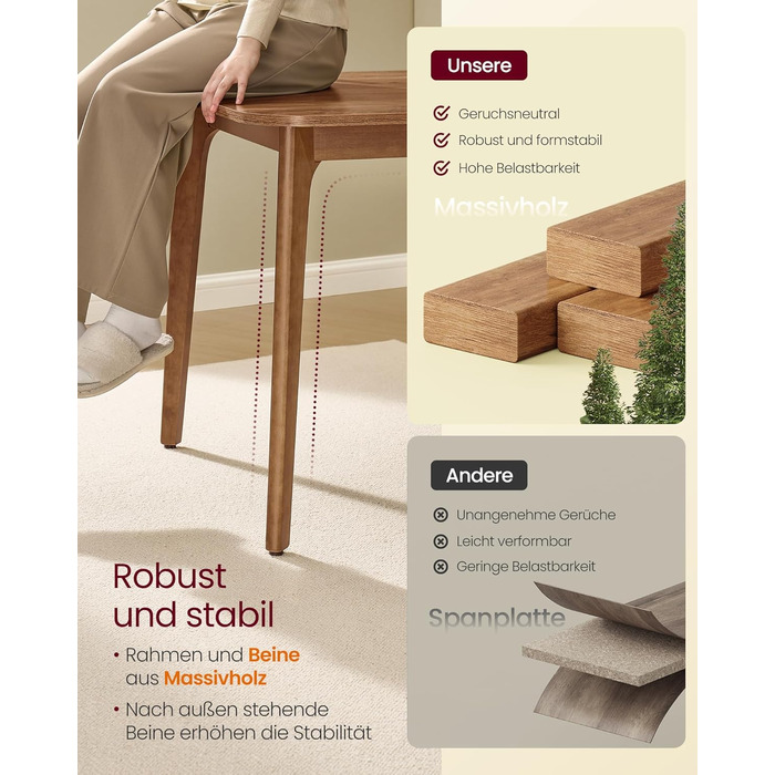 Обідній стіл VASAGLE, кухонний стіл, розсувна стільниця, вантажопідйомність 120 кг, для їдальні, офісу, кабінету, простий дизайн, медово-коричневий KDT090K01