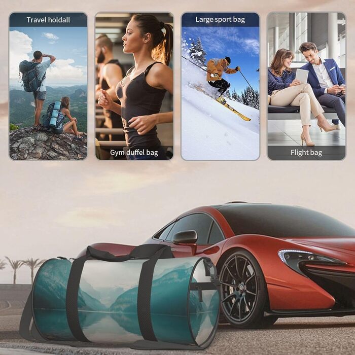 Спортивна сумка, дорожня сумка Банф, з малюнком гірського пейзажу, на нічліг, чорна, універсальний розмір