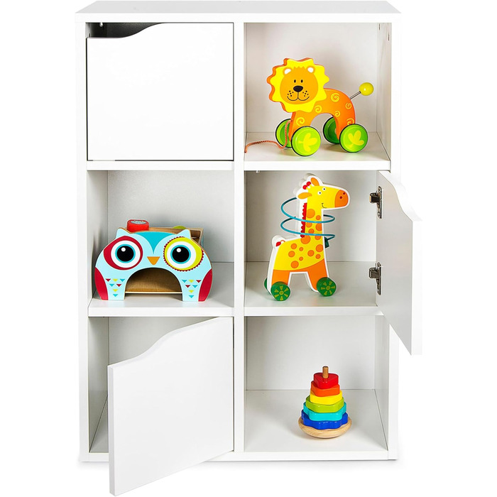 Книжкова шафа, Дитяча полиця, Полиця для іграшок, Дитяча гардеробна Біла книжкова шафа з 6 полицями, Рішення для зберігання Дитяча кімната, вітальня та офіс 59,5x29x89,5 см