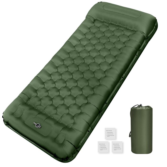 Килимок для сну NAPASA, потовщений надувний матрац 14 см із вбудованим насосом для ніг та подушкою, водонепроникний, килимок для сну з анти-ріпстопом для походів, пляжу, подорожей, намету (зелений) 2 шт., латково-синій