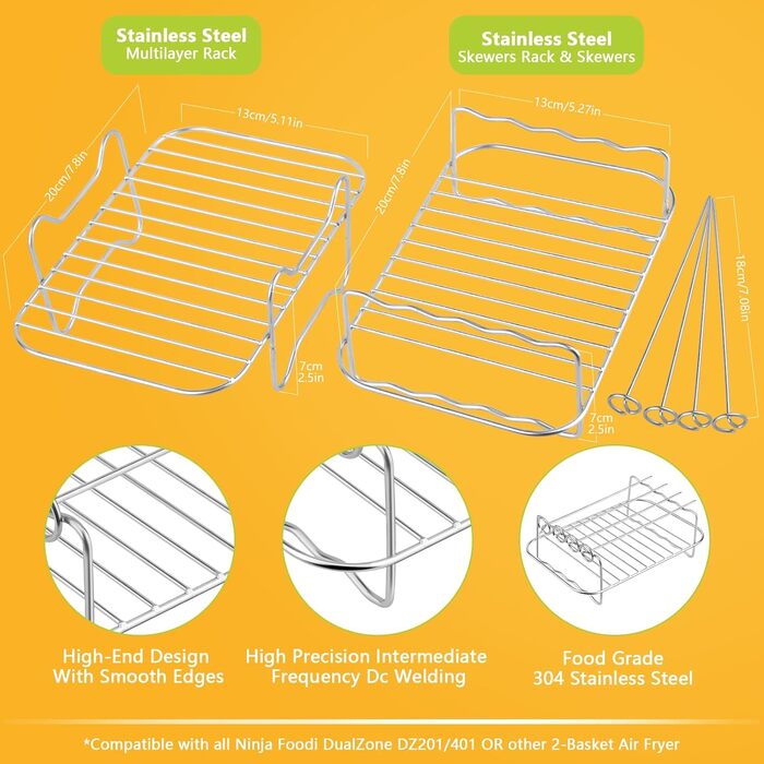 Аксесуари для двозонної фритюрниці, стійка з шампурами для двозонної фритюрниці Ninja Foodi AF300EU AF400EU аерофритюрниці, 304 аксесуари для подвійної аерофритюрниці з нержавіючої сталі для аксесуарів для фритюрниці, 2