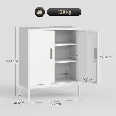 Шафа для документів HOMCOM, офісна шафа, що замикається, з 2 дверима, 2 полиці з регульованою висотою, замок, сталева шафа для зберігання, для офісу, кабінету, 80 x 40 x 100 см, біла