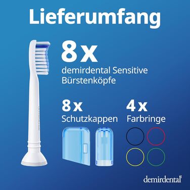 Чутливі насадки demirdental підходять для змінних щіток Philips Sonicare, м'які насадки для чутливих зубів, білі, HX6058, 8 шт.