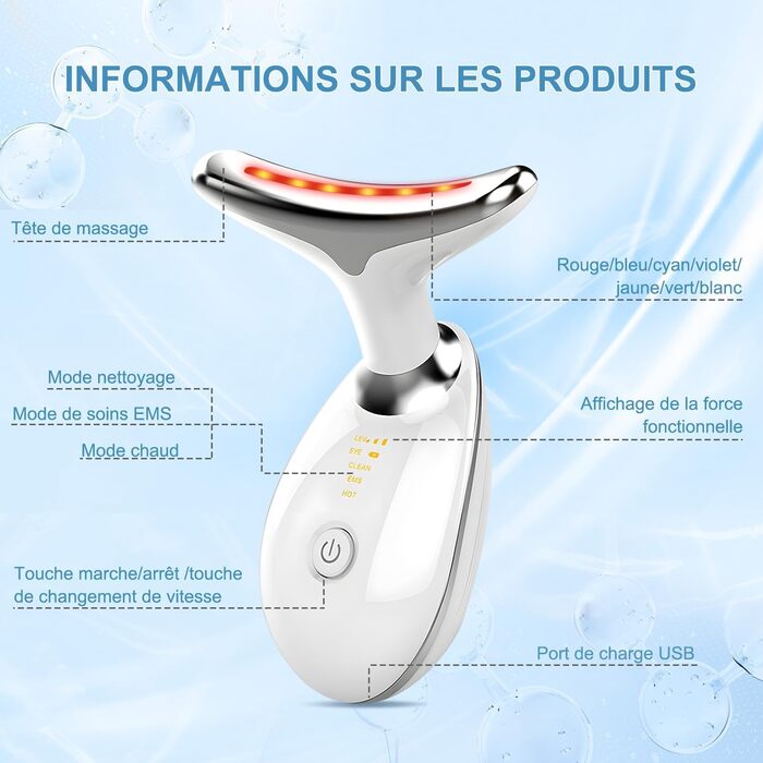 Масажер для обличчя проти зморшок ChapStick, 7 кольорів для обличчя проти зморшок, 3 режими для підтяжки шкіри шиї, електричний масажер для обличчя 45C EMS Gua Sha, підтяжка та ліфтинг