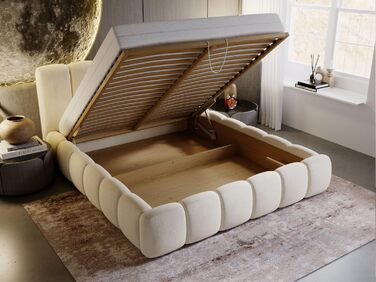 Ліжко Cloud 140x200, М&39яке ліжко з ящиком для зберігання, Оксамит, з рейковою основою, з узголів&39ям, без матраца (Бежевий, 140x200) Бежевий 140x200