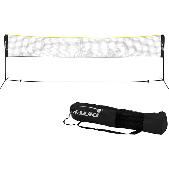 Сітка для бадмінтону Hauki, тенісна сітка 400 см/500 см, чорна/синя, висота 156 см, комплект сітки для воланів, 3 волани, сумка для перенесення, міцна залізна рама, портативна волейбольна сітка, тренувальна сітка для приміщень та вулиці, чорна, 500 см