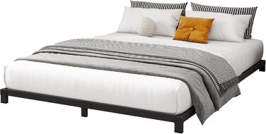 Ліжко-платформа з металу, каркас ліжка 140 x 200 см, низьке металеве ліжко з металевою рейковою основою, сучасне металеве ліжко для дорослих, дітей, підлітків, легке складання, двоспальне ліжко, чорне, висота 12 см, 140 x 200 см, чорне (низьке)