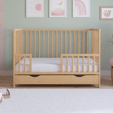 Дитяче ліжко Love For Sleep Asher 120x60 см з матрацом з стьобаної мікрофібри Дитяче ліжко, яке можна трансформувати в юніорське ліжко з великою шухлядою та захистом від падіння, натуральна сосна