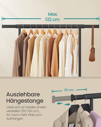 Вішалка для одягу на колесах, Міцна підставка для гардеробу, Розсувна вішалка для одягу, Вантажопідйомність до 100 кг, Легке складання, Портативна, Чорний HSR13BKV1 Чорний (92-132)Ш см