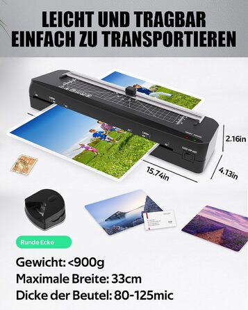 Ламінатор, ламінатор A3 з 50 ламінуючими пакетами, швидкий прогрів за 70 секунд, машина для гарячого та холодного ламінування з вбудованим різаком для паперу для дому, школи, офісу, чорний-50pics