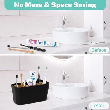 Тримач для зубних щіток Votoko, Пластиковий тримач для зубних щіток з бамбуковими перегородками, Підставка для зубних щіток з 4 ві