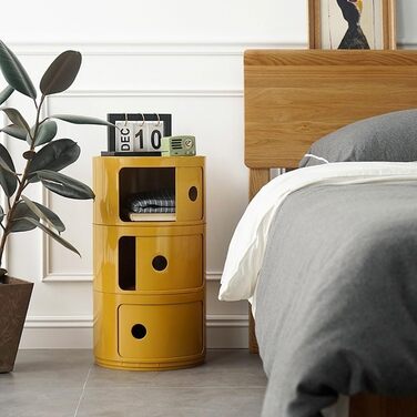 Кругла тумбочка для ліжка, контейнер з 2/3/4 відділеннями, сучасна тумбочка з шухлядами та розсувними дверима, для спальні, багаторівнева пластикова тумбочка, модуль для зберігання, комод кольору кмину, 2 рівні, 2/3/4